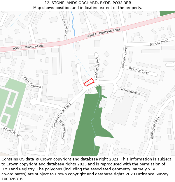 12, STONELANDS ORCHARD, RYDE, PO33 3BB: Location map and indicative extent of plot