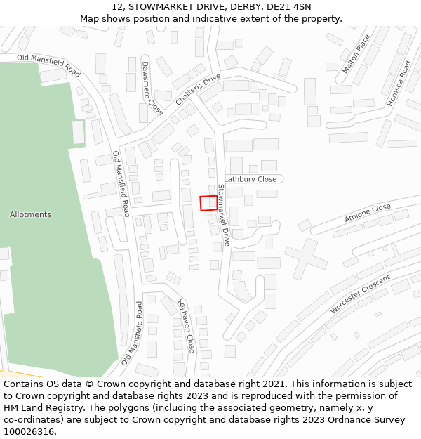12, STOWMARKET DRIVE, DERBY, DE21 4SN: Location map and indicative extent of plot
