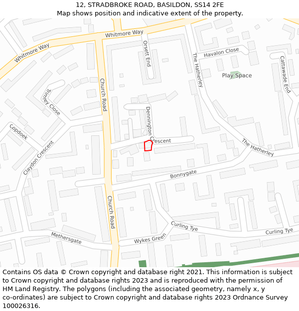 12, STRADBROKE ROAD, BASILDON, SS14 2FE: Location map and indicative extent of plot