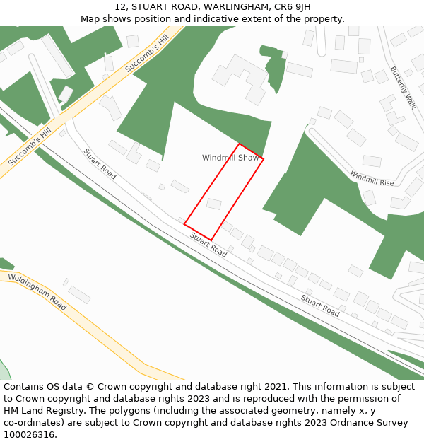 12, STUART ROAD, WARLINGHAM, CR6 9JH: Location map and indicative extent of plot