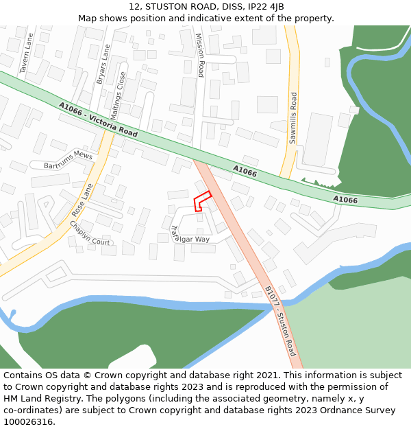 12, STUSTON ROAD, DISS, IP22 4JB: Location map and indicative extent of plot