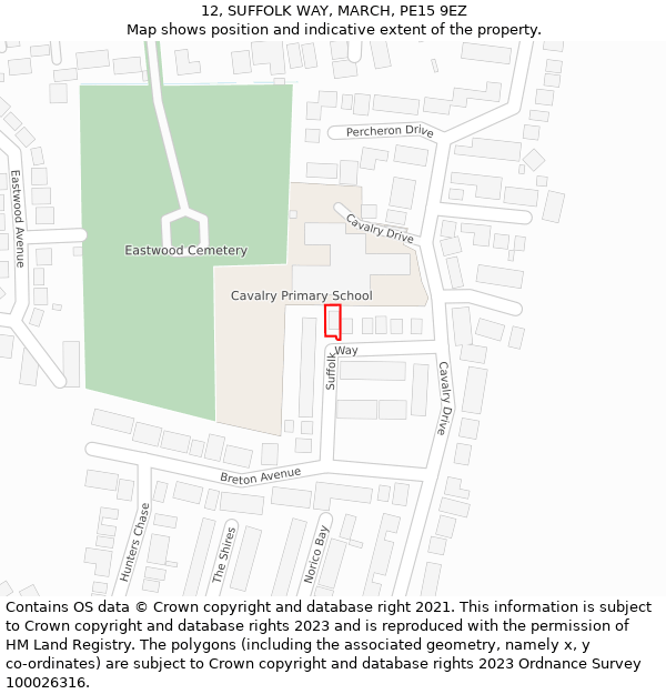 12, SUFFOLK WAY, MARCH, PE15 9EZ: Location map and indicative extent of plot