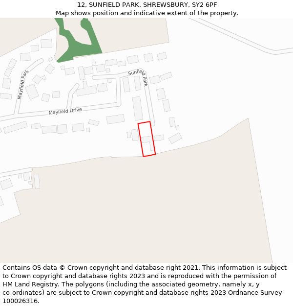 12, SUNFIELD PARK, SHREWSBURY, SY2 6PF: Location map and indicative extent of plot