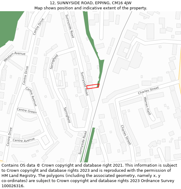 12, SUNNYSIDE ROAD, EPPING, CM16 4JW: Location map and indicative extent of plot