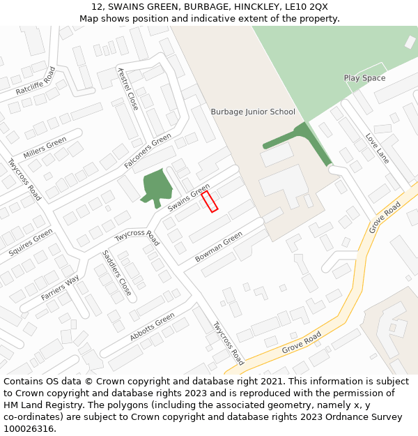 12, SWAINS GREEN, BURBAGE, HINCKLEY, LE10 2QX: Location map and indicative extent of plot