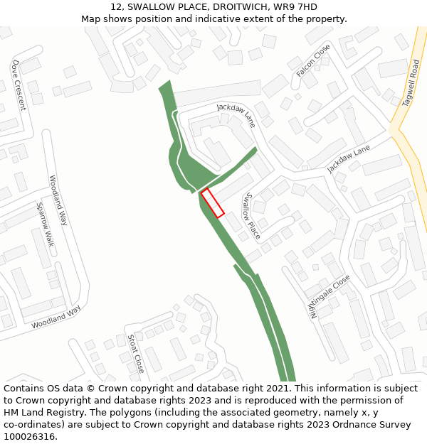 12, SWALLOW PLACE, DROITWICH, WR9 7HD: Location map and indicative extent of plot