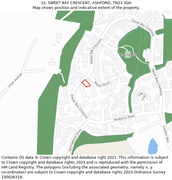 12, SWEET BAY CRESCENT, ASHFORD, TN23 3QA: Location map and indicative extent of plot
