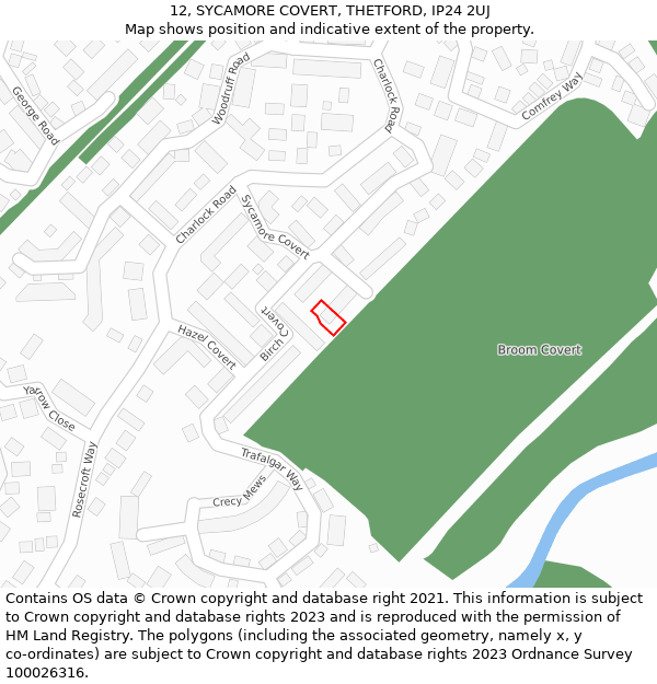 12, SYCAMORE COVERT, THETFORD, IP24 2UJ: Location map and indicative extent of plot