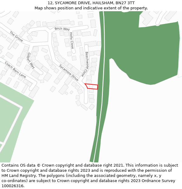 12, SYCAMORE DRIVE, HAILSHAM, BN27 3TT: Location map and indicative extent of plot