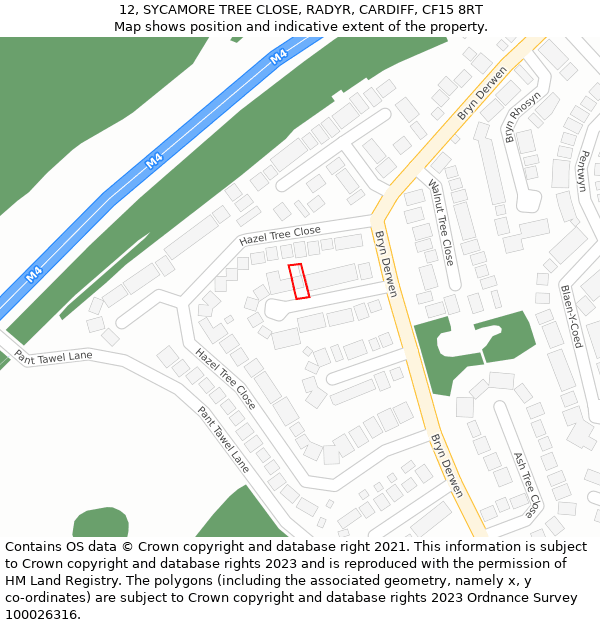 12, SYCAMORE TREE CLOSE, RADYR, CARDIFF, CF15 8RT: Location map and indicative extent of plot