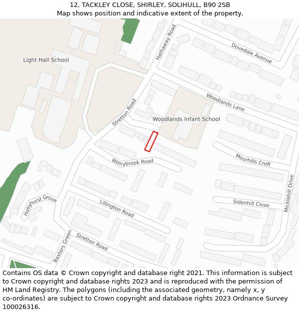 12, TACKLEY CLOSE, SHIRLEY, SOLIHULL, B90 2SB: Location map and indicative extent of plot