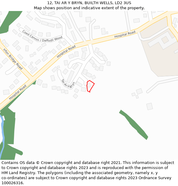 12, TAI AR Y BRYN, BUILTH WELLS, LD2 3US: Location map and indicative extent of plot