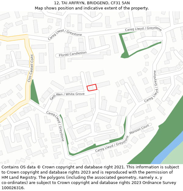 12, TAI ARFRYN, BRIDGEND, CF31 5AN: Location map and indicative extent of plot