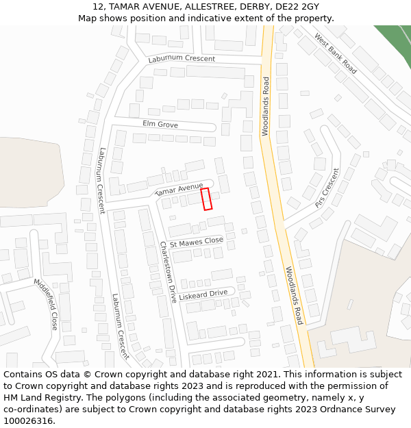 12, TAMAR AVENUE, ALLESTREE, DERBY, DE22 2GY: Location map and indicative extent of plot