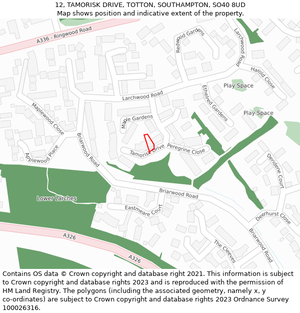 12, TAMORISK DRIVE, TOTTON, SOUTHAMPTON, SO40 8UD: Location map and indicative extent of plot