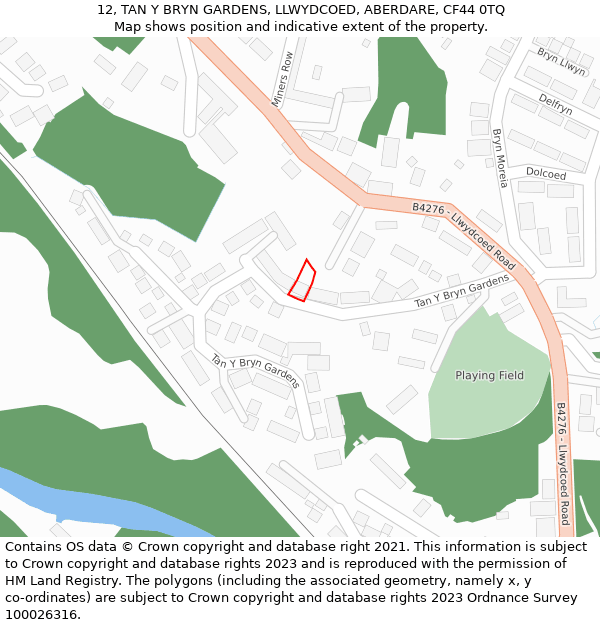 12, TAN Y BRYN GARDENS, LLWYDCOED, ABERDARE, CF44 0TQ: Location map and indicative extent of plot