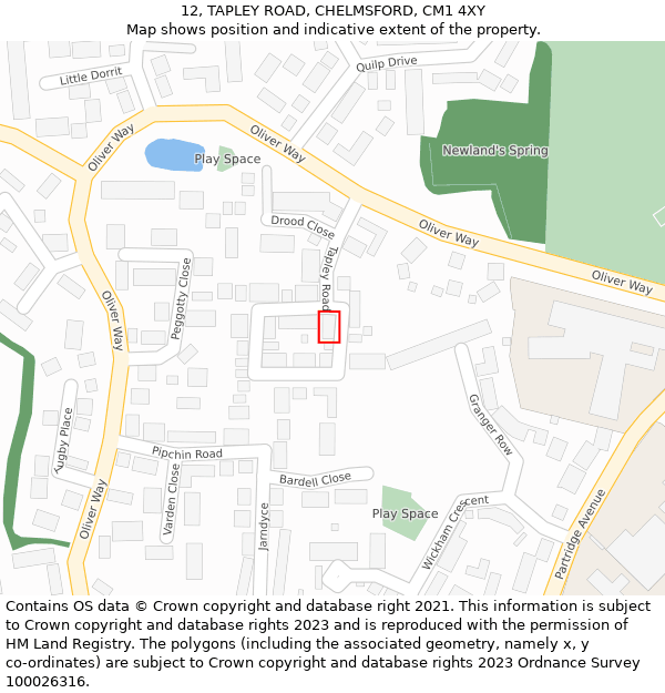 12, TAPLEY ROAD, CHELMSFORD, CM1 4XY: Location map and indicative extent of plot