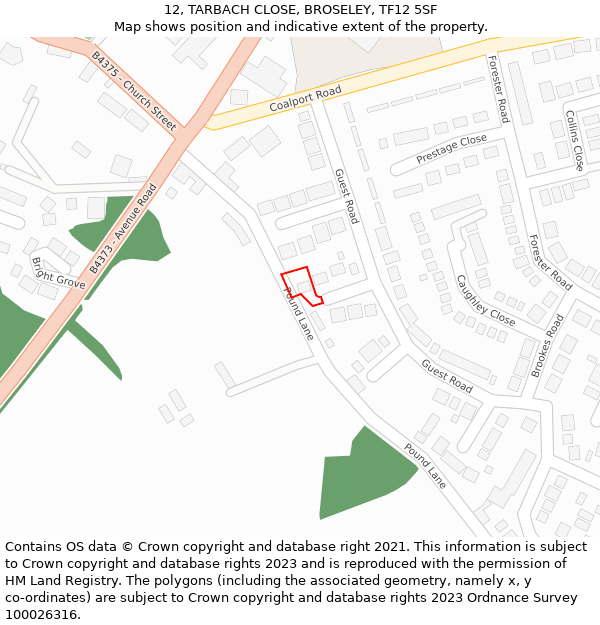 12, TARBACH CLOSE, BROSELEY, TF12 5SF: Location map and indicative extent of plot