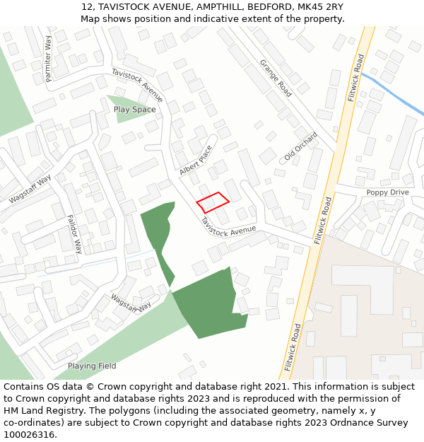 12, TAVISTOCK AVENUE, AMPTHILL, BEDFORD, MK45 2RY: Location map and indicative extent of plot