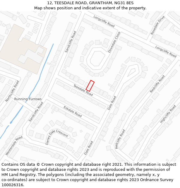 12, TEESDALE ROAD, GRANTHAM, NG31 8ES: Location map and indicative extent of plot