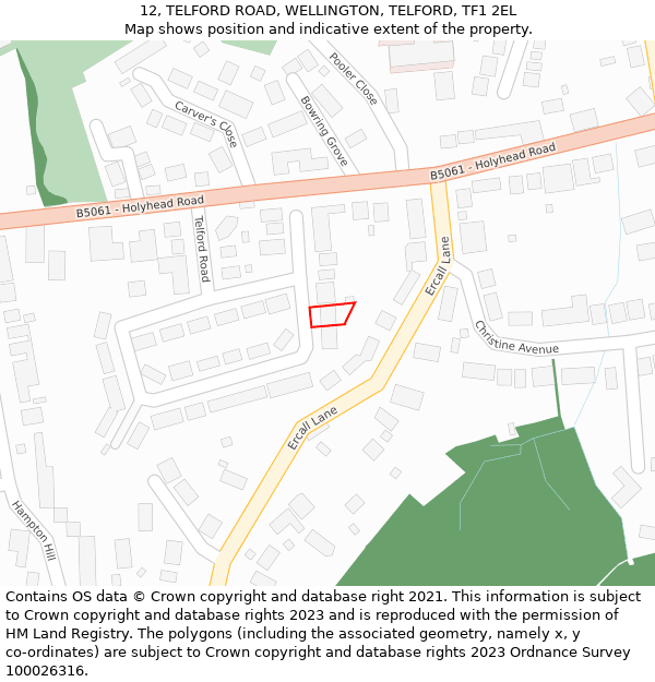 12, TELFORD ROAD, WELLINGTON, TELFORD, TF1 2EL: Location map and indicative extent of plot