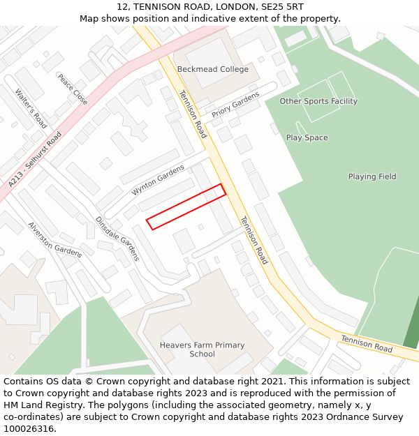 12, TENNISON ROAD, LONDON, SE25 5RT: Location map and indicative extent of plot