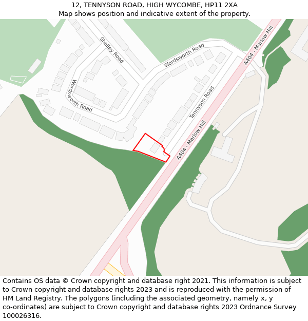 12, TENNYSON ROAD, HIGH WYCOMBE, HP11 2XA: Location map and indicative extent of plot