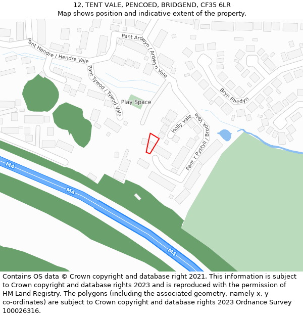 12, TENT VALE, PENCOED, BRIDGEND, CF35 6LR: Location map and indicative extent of plot