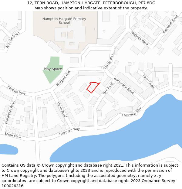 12, TERN ROAD, HAMPTON HARGATE, PETERBOROUGH, PE7 8DG: Location map and indicative extent of plot