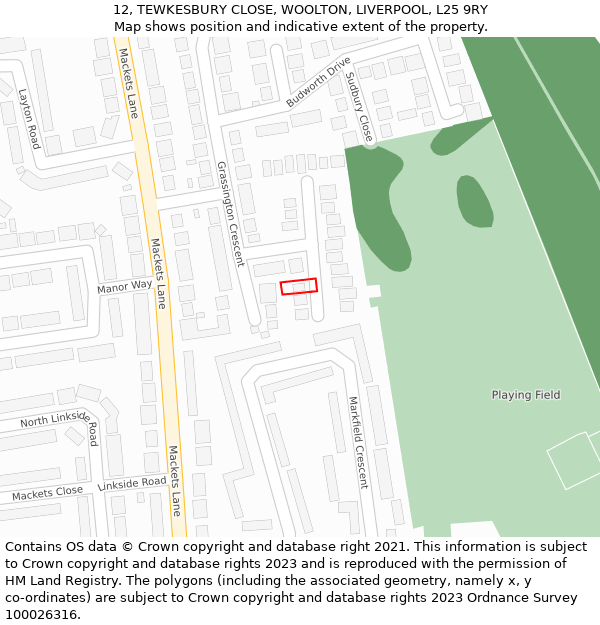 12, TEWKESBURY CLOSE, WOOLTON, LIVERPOOL, L25 9RY: Location map and indicative extent of plot