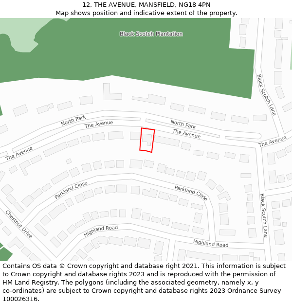 12, THE AVENUE, MANSFIELD, NG18 4PN: Location map and indicative extent of plot