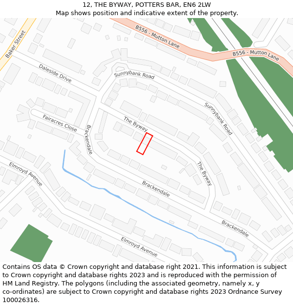 12, THE BYWAY, POTTERS BAR, EN6 2LW: Location map and indicative extent of plot