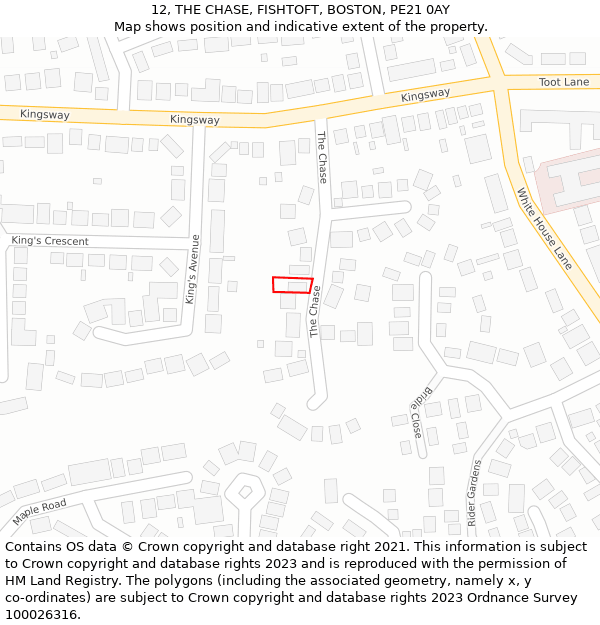 12, THE CHASE, FISHTOFT, BOSTON, PE21 0AY: Location map and indicative extent of plot