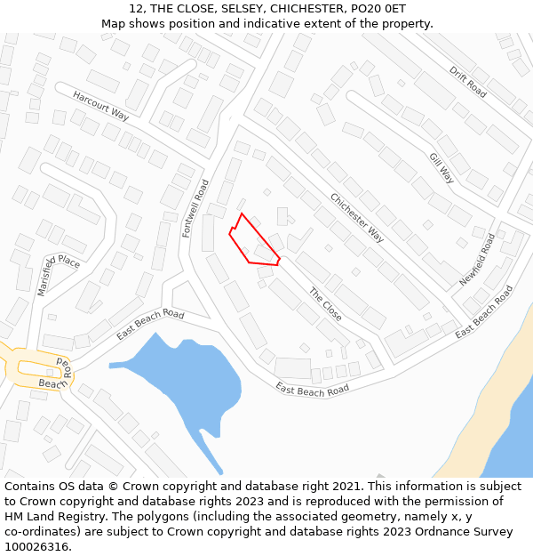 12, THE CLOSE, SELSEY, CHICHESTER, PO20 0ET: Location map and indicative extent of plot