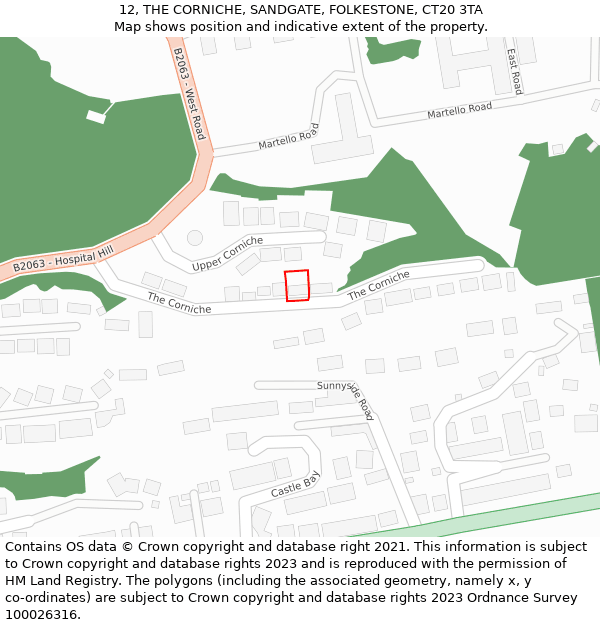 12, THE CORNICHE, SANDGATE, FOLKESTONE, CT20 3TA: Location map and indicative extent of plot