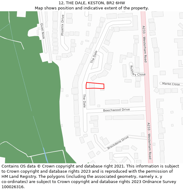 12, THE DALE, KESTON, BR2 6HW: Location map and indicative extent of plot