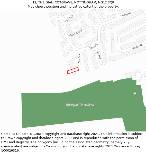 12, THE DIAL, COTGRAVE, NOTTINGHAM, NG12 3QP: Location map and indicative extent of plot