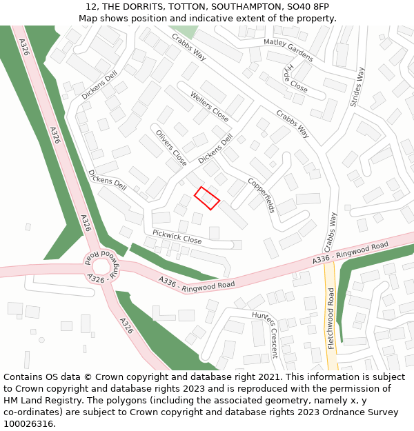 12, THE DORRITS, TOTTON, SOUTHAMPTON, SO40 8FP: Location map and indicative extent of plot