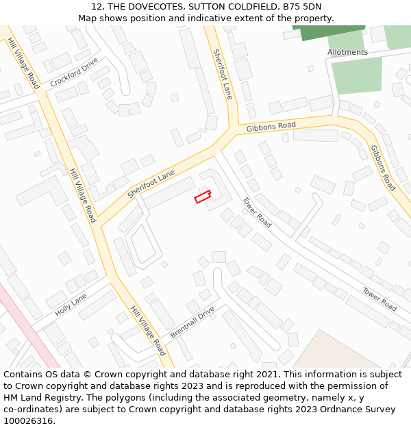 12, THE DOVECOTES, SUTTON COLDFIELD, B75 5DN: Location map and indicative extent of plot