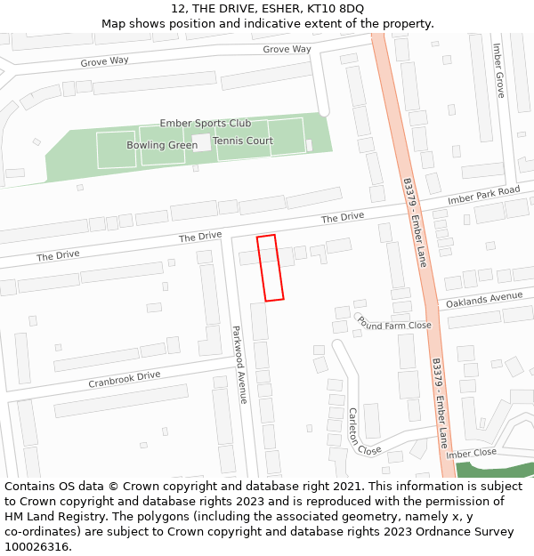 12, THE DRIVE, ESHER, KT10 8DQ: Location map and indicative extent of plot