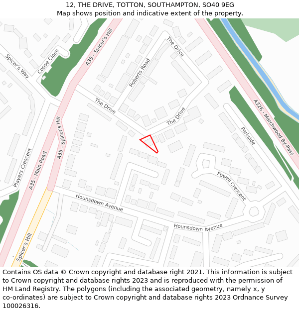 12, THE DRIVE, TOTTON, SOUTHAMPTON, SO40 9EG: Location map and indicative extent of plot