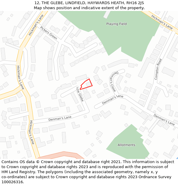 12, THE GLEBE, LINDFIELD, HAYWARDS HEATH, RH16 2JS: Location map and indicative extent of plot