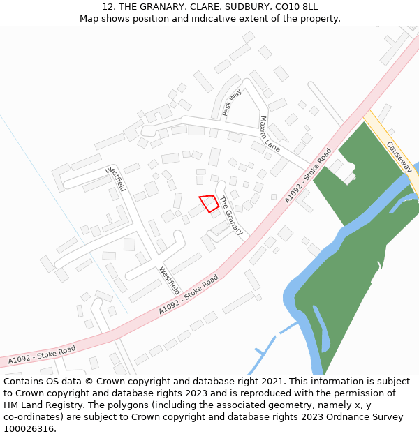 12, THE GRANARY, CLARE, SUDBURY, CO10 8LL: Location map and indicative extent of plot
