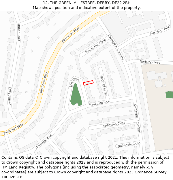 12, THE GREEN, ALLESTREE, DERBY, DE22 2RH: Location map and indicative extent of plot