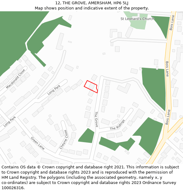12, THE GROVE, AMERSHAM, HP6 5LJ: Location map and indicative extent of plot