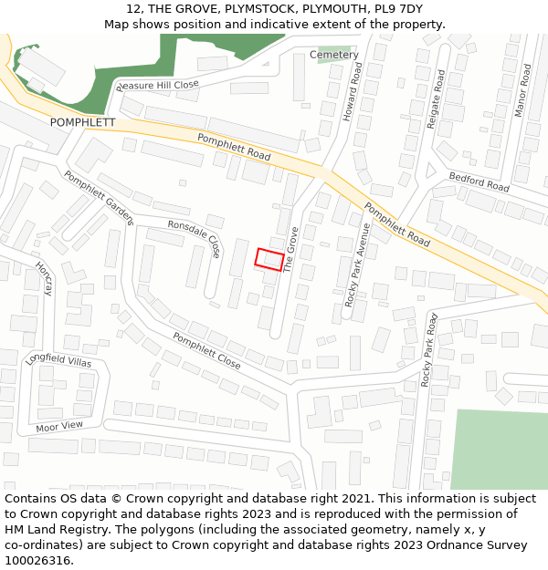 12, THE GROVE, PLYMSTOCK, PLYMOUTH, PL9 7DY: Location map and indicative extent of plot