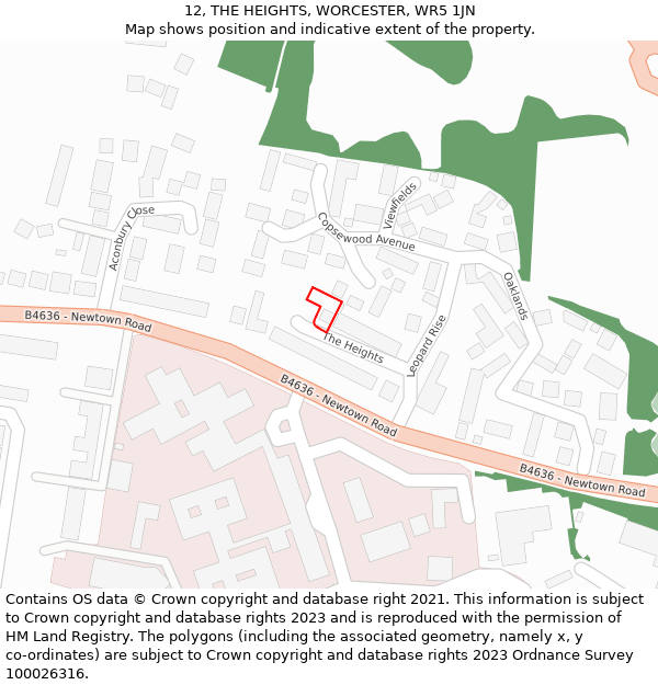 12, THE HEIGHTS, WORCESTER, WR5 1JN: Location map and indicative extent of plot