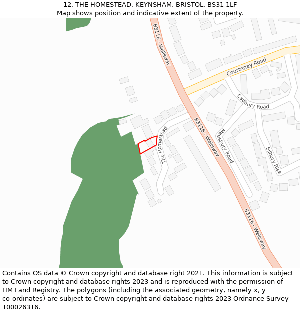 12, THE HOMESTEAD, KEYNSHAM, BRISTOL, BS31 1LF: Location map and indicative extent of plot