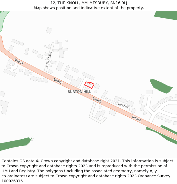 12, THE KNOLL, MALMESBURY, SN16 9LJ: Location map and indicative extent of plot