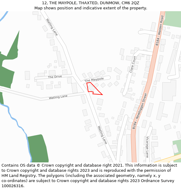 12, THE MAYPOLE, THAXTED, DUNMOW, CM6 2QZ: Location map and indicative extent of plot